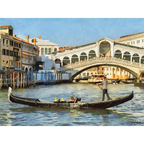 Ponte Rialto I Black Modern Wood Framed Art Print with Double Matting by Medeiros, Celito