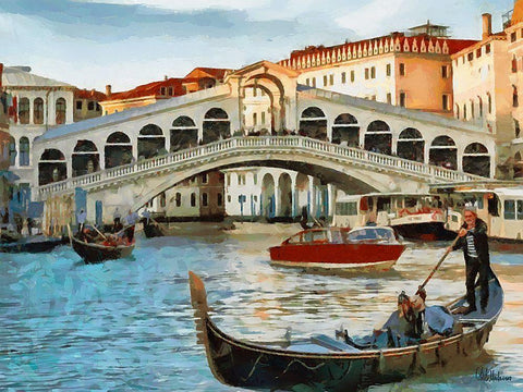 Ponte Rialto II White Modern Wood Framed Art Print with Double Matting by Medeiros, Celito