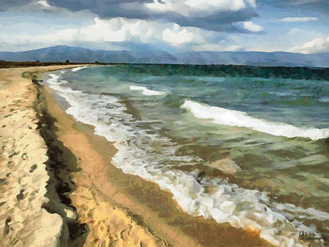 Sandy Beach White Modern Wood Framed Art Print with Double Matting by Medeiros, Celito