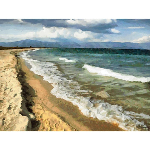 Sandy Beach White Modern Wood Framed Art Print by Medeiros, Celito