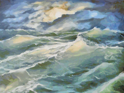 Waves in Storm I White Modern Wood Framed Art Print with Double Matting by Medeiros, Celito