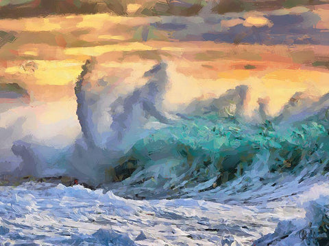 Waves in Storm II Black Ornate Wood Framed Art Print with Double Matting by Medeiros, Celito