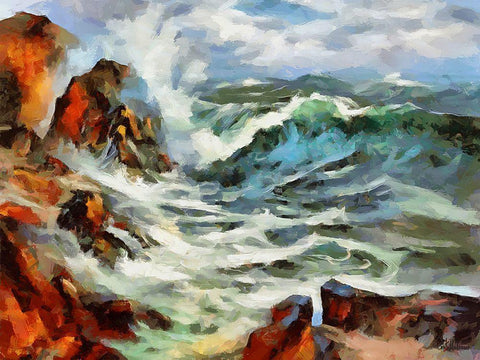 Waves in Storm III Black Ornate Wood Framed Art Print with Double Matting by Medeiros, Celito