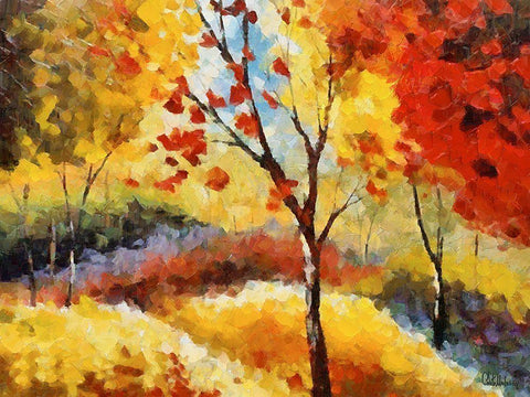 A Tree with red Leaves II White Modern Wood Framed Art Print with Double Matting by Medeiros, Celito