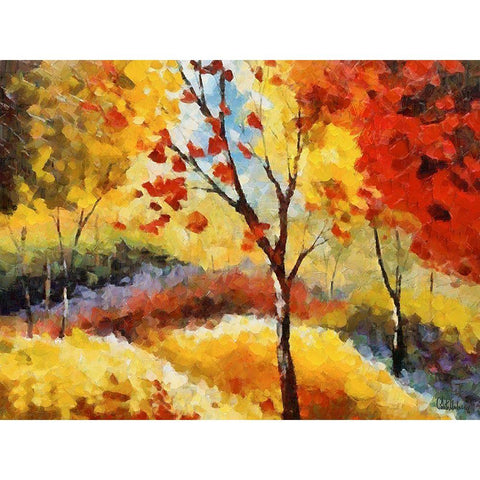 A Tree with red Leaves II Black Modern Wood Framed Art Print with Double Matting by Medeiros, Celito