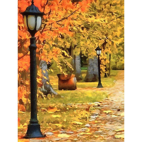 Lamps in the Park White Modern Wood Framed Art Print by Medeiros, Celito