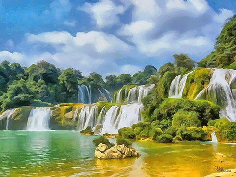 Watterfall Collection VI White Modern Wood Framed Art Print with Double Matting by Medeiros, Celito