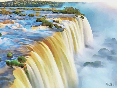 Iguazu Watterfalls Black Ornate Wood Framed Art Print with Double Matting by Medeiros, Celito