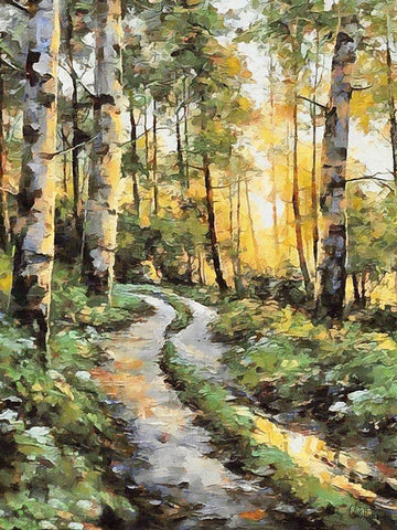 Way in Forest II Black Ornate Wood Framed Art Print with Double Matting by Medeiros, Celito