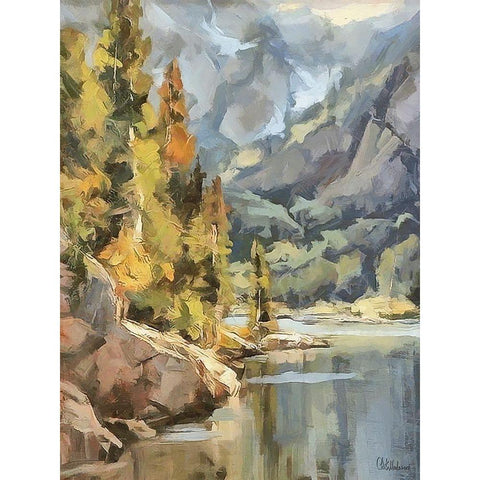 Lake in the Mountains Gold Ornate Wood Framed Art Print with Double Matting by Medeiros, Celito