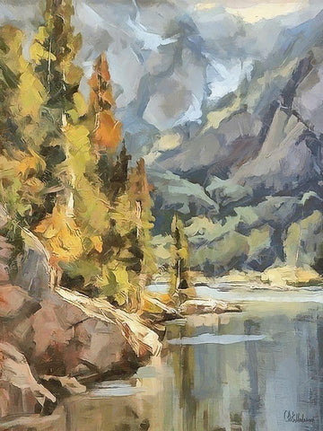 Lake in the Mountains White Modern Wood Framed Art Print with Double Matting by Medeiros, Celito