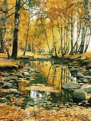 River in the Forest II White Modern Wood Framed Art Print with Double Matting by Medeiros, Celito