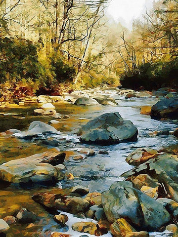 River in the Forest VII White Modern Wood Framed Art Print with Double Matting by Medeiros, Celito