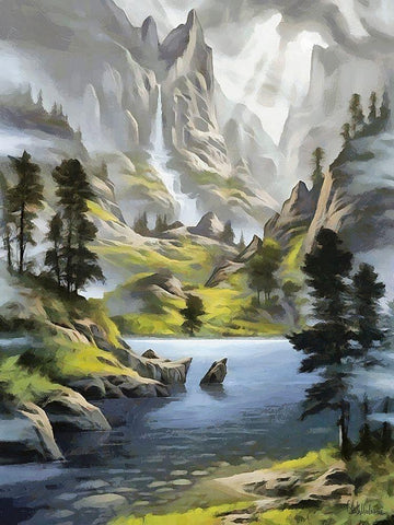 River in the Mountains IV White Modern Wood Framed Art Print with Double Matting by Medeiros, Celito