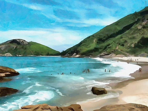 Tropical Bay I White Modern Wood Framed Art Print with Double Matting by Medeiros, Celito