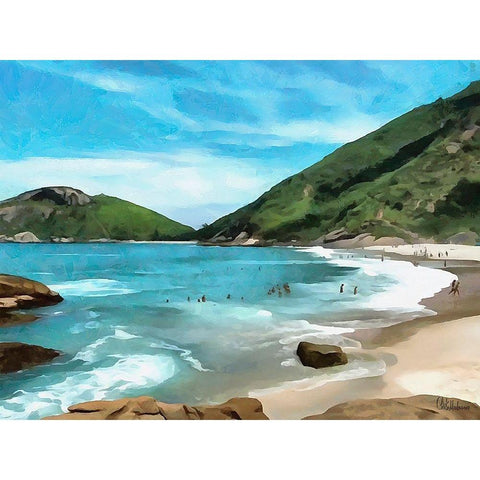 Tropical Bay I Black Modern Wood Framed Art Print by Medeiros, Celito