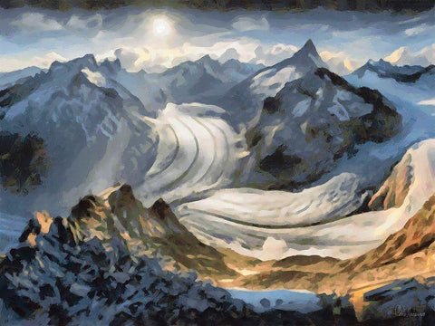 Glacier Black Ornate Wood Framed Art Print with Double Matting by Medeiros, Celito