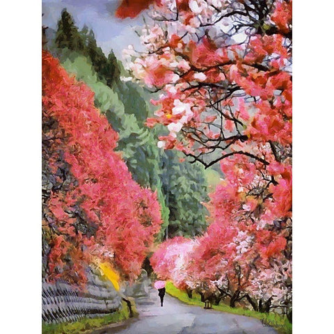 Pink Blooming Trees Black Modern Wood Framed Art Print with Double Matting by Medeiros, Celito