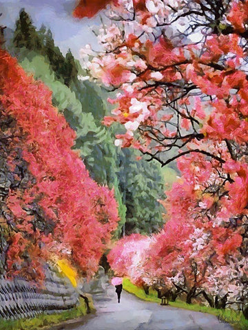 Pink Blooming Trees Black Ornate Wood Framed Art Print with Double Matting by Medeiros, Celito