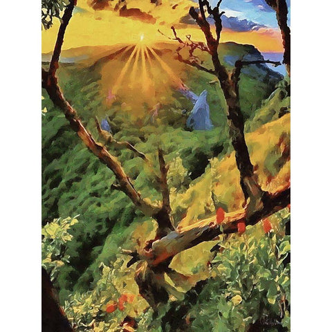 Dry Tree with Sunset Gold Ornate Wood Framed Art Print with Double Matting by Medeiros, Celito