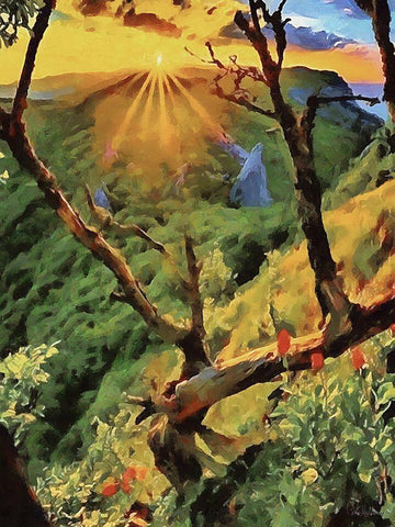 Dry Tree with Sunset White Modern Wood Framed Art Print with Double Matting by Medeiros, Celito