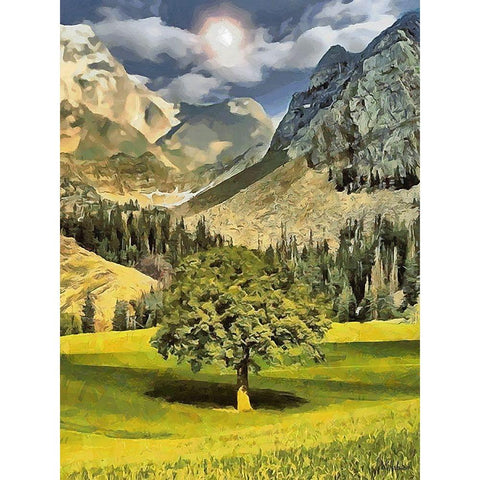 Fresh Green Tree with Mountains behind Black Modern Wood Framed Art Print by Medeiros, Celito
