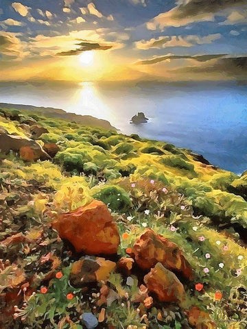 Romantic Sunset over the Shore Black Ornate Wood Framed Art Print with Double Matting by Medeiros, Celito