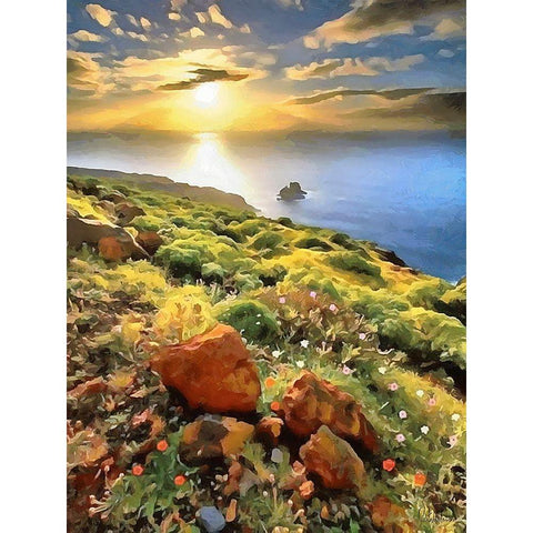 Romantic Sunset over the Shore Gold Ornate Wood Framed Art Print with Double Matting by Medeiros, Celito