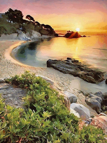 Romantic sunset over the Sandbeach Black Ornate Wood Framed Art Print with Double Matting by Medeiros, Celito