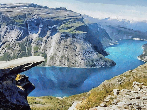 Fjord in Norway White Modern Wood Framed Art Print with Double Matting by Medeiros, Celito