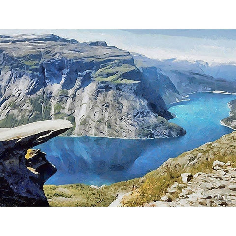 Fjord in Norway White Modern Wood Framed Art Print by Medeiros, Celito