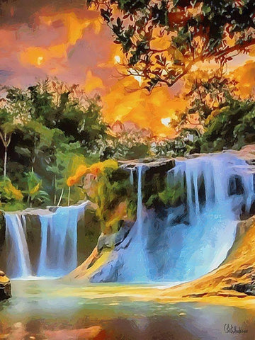 Amazing Watterfall I White Modern Wood Framed Art Print with Double Matting by Medeiros, Celito