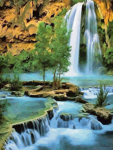 Amazing Watterfall II White Modern Wood Framed Art Print with Double Matting by Medeiros, Celito