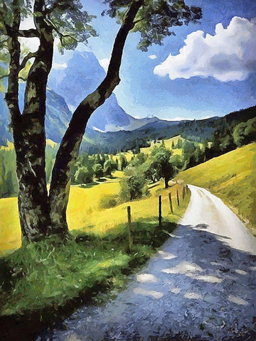 A Big Tree by the Way in the Alps White Modern Wood Framed Art Print with Double Matting by Medeiros, Celito