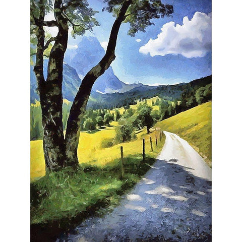 A Big Tree by the Way in the Alps Black Modern Wood Framed Art Print by Medeiros, Celito