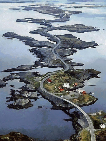 Great Street in Norway White Modern Wood Framed Art Print with Double Matting by Medeiros, Celito