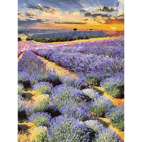 Lavender Field II Gold Ornate Wood Framed Art Print with Double Matting by Medeiros, Celito