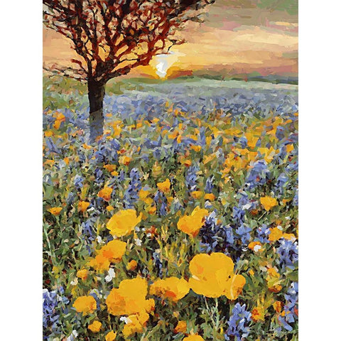 Yellow and Purple Flowers Black Modern Wood Framed Art Print with Double Matting by Medeiros, Celito