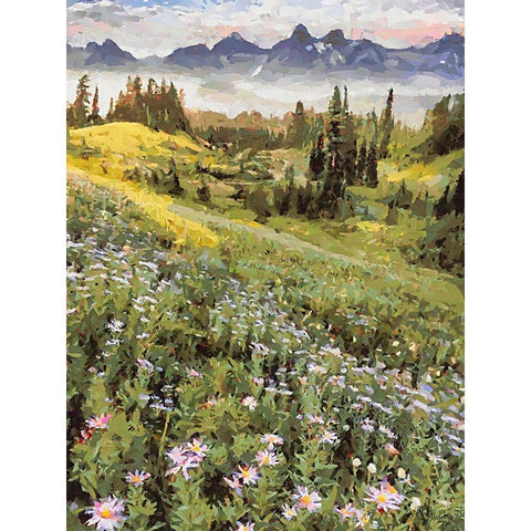 White Flowers in the Mountains White Modern Wood Framed Art Print by Medeiros, Celito