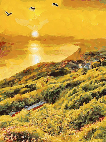 Romantic Sunset II White Modern Wood Framed Art Print with Double Matting by Medeiros, Celito