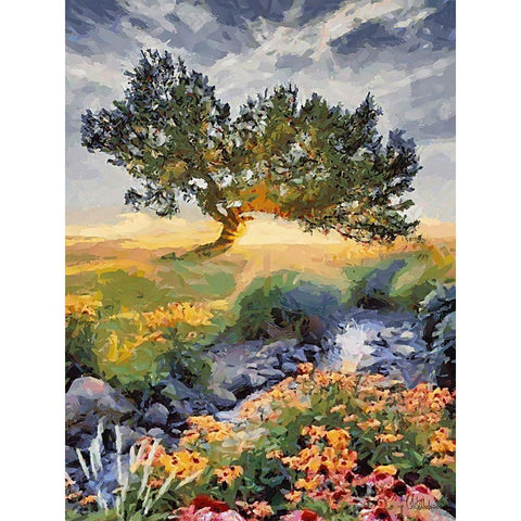 Sunset behind a Tree I Black Modern Wood Framed Art Print with Double Matting by Medeiros, Celito