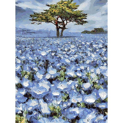 Field with Purple Flowers II Gold Ornate Wood Framed Art Print with Double Matting by Medeiros, Celito