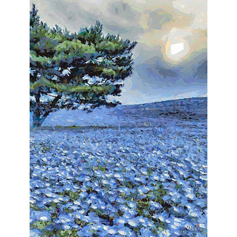 Field with Purple Flowers IV Black Modern Wood Framed Art Print by Medeiros, Celito