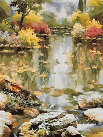 Landscapes in Monet Style XI White Modern Wood Framed Art Print with Double Matting by Medeiros, Celito