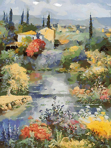 Landscapes in Monet Style XII White Modern Wood Framed Art Print with Double Matting by Medeiros, Celito