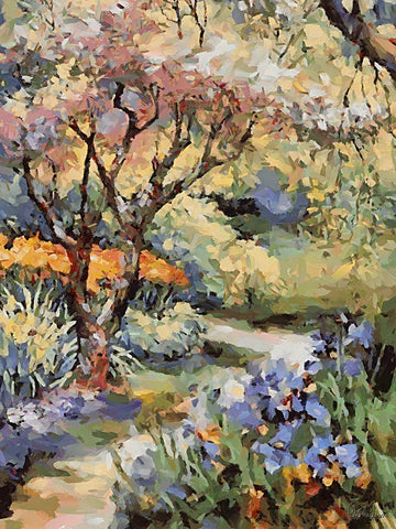 Landscapes in Monet Style XIV White Modern Wood Framed Art Print with Double Matting by Medeiros, Celito