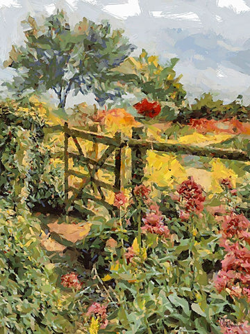 Landscapes in Monet Style XVII Black Ornate Wood Framed Art Print with Double Matting by Medeiros, Celito