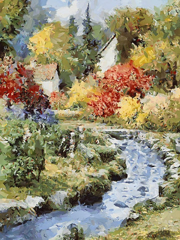 Landscapes in Monet Style XXII White Modern Wood Framed Art Print with Double Matting by Medeiros, Celito