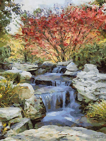 Landscapes in Monet Style XXIII White Modern Wood Framed Art Print with Double Matting by Medeiros, Celito