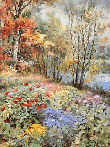 Landscapes in Monet Style XXV White Modern Wood Framed Art Print with Double Matting by Medeiros, Celito